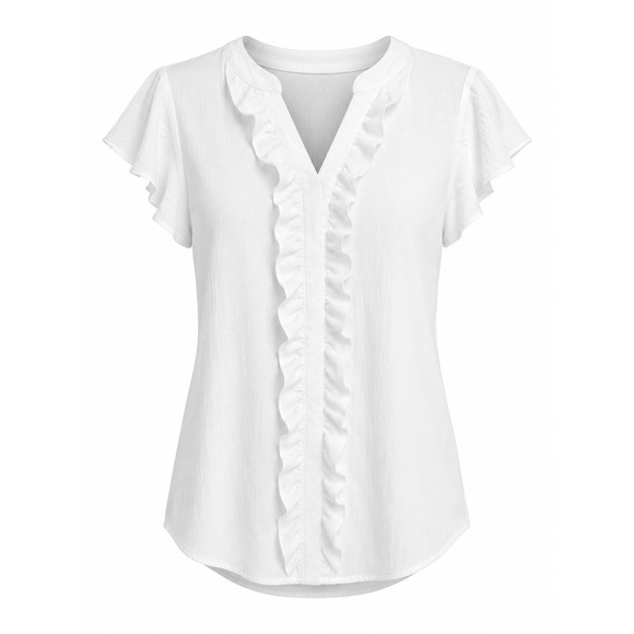 Bmjl Tops - BMJL White Ruffle V-Neck Flutter Sleeve Blouse Women's Size Small NWT